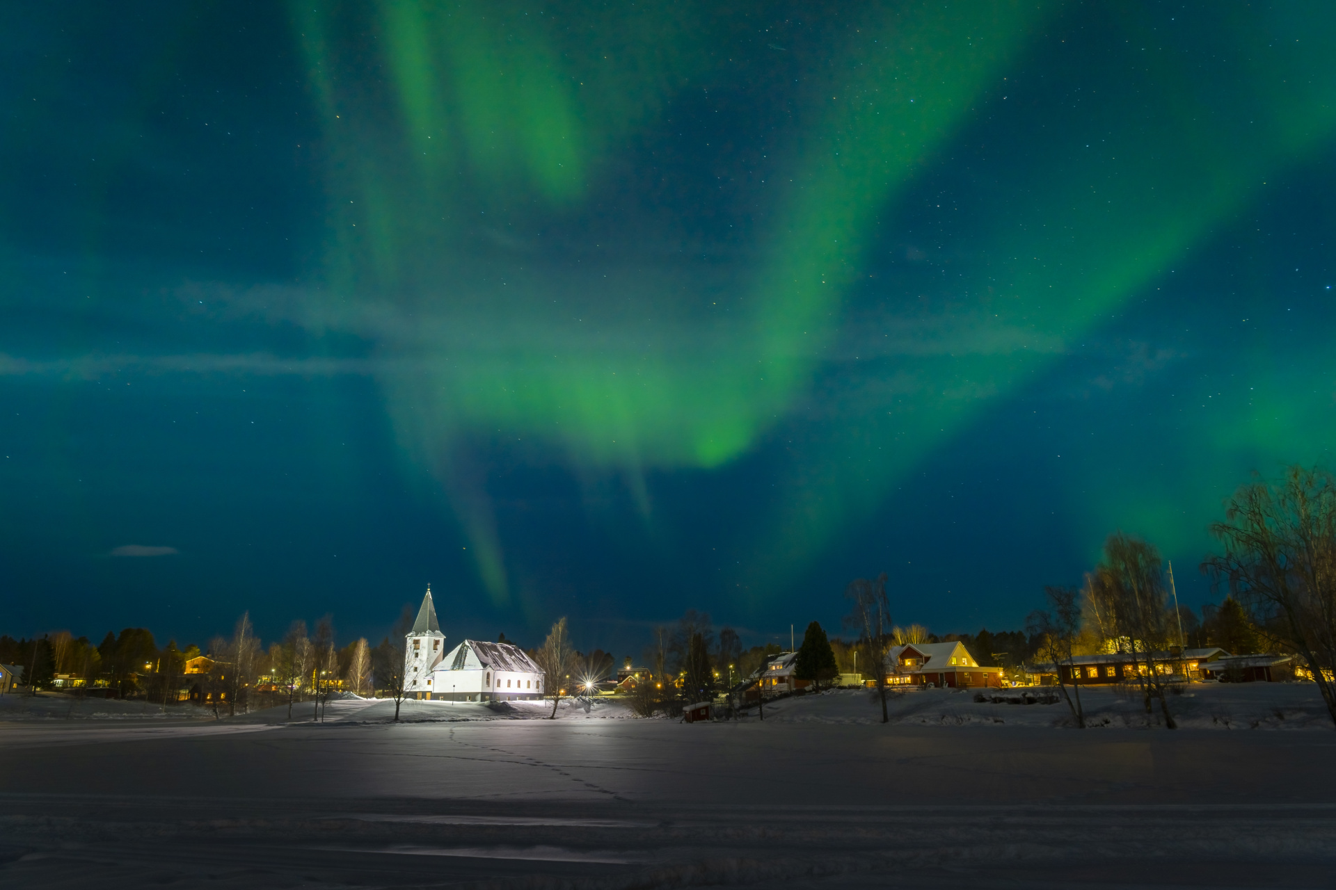 Gammelstad en het noorderlicht in Zweeds Lapland